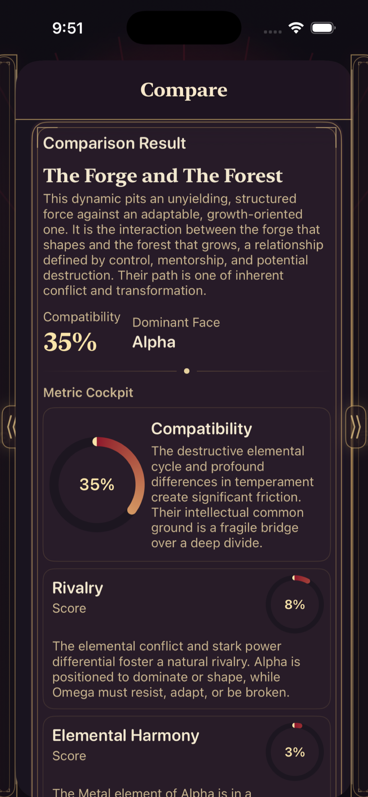 Physiognomous Compare setup screen